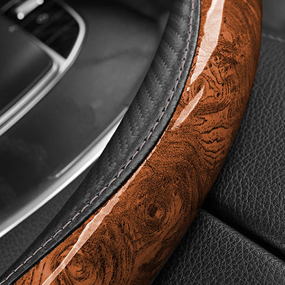 XUKEY Car Steering Wheel Cover Carbon Fiber Wood Grain Universal 14.5" to 15"