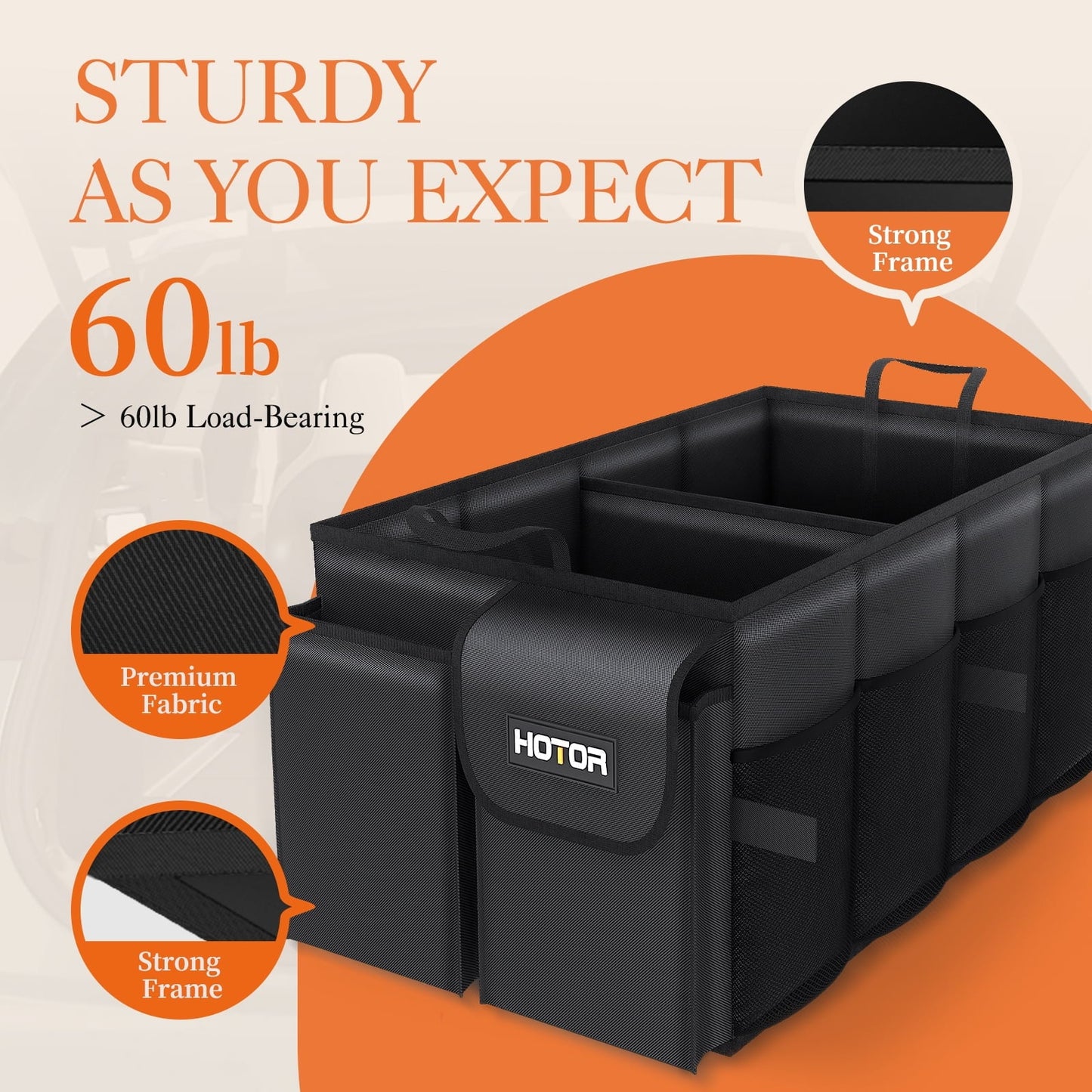 HOTOR Trunk Organizer for SUV - 2 Compartments & 6 Pockets Trunk Organizer for Car, Car Organizers and Storage
