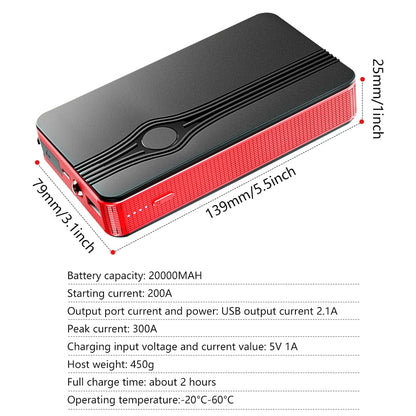 DFITO Emergency Power Starter, 20000 mAh Car Jump Starter Battery Power Bank, Vehicle Emergency Starting Booster for Car Boat Truck, Red