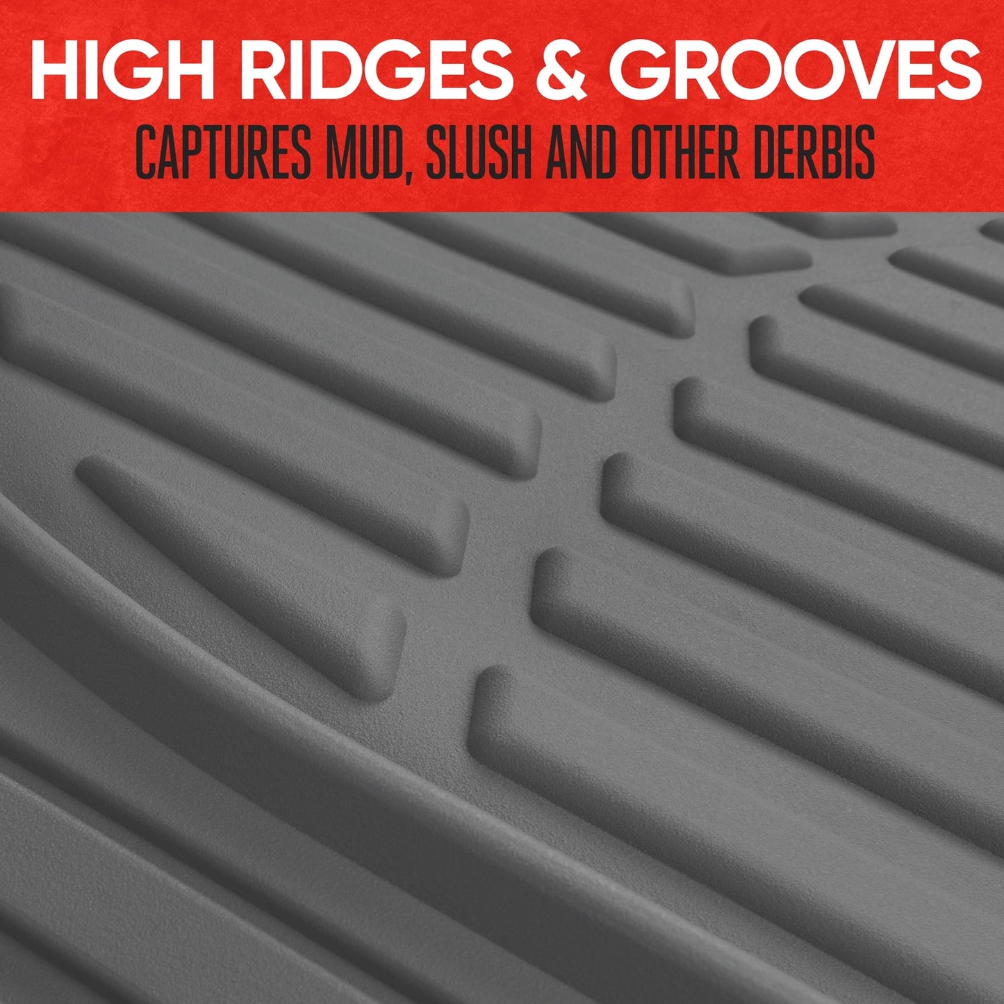 Motor Trend Original FlexTough Gray Rubber Car Floor Mats with Trunk Cargo Liner - All Weather Automotive Floor Mats, Heavy Duty Trim to Fit Design, Floor Liners for Cars Truck Van SUV