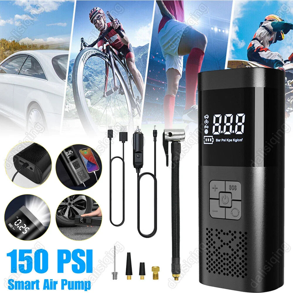 150 PSI Air Compressor Tire Inflator Fits Car Moto Bike Tires Air Pump Portable