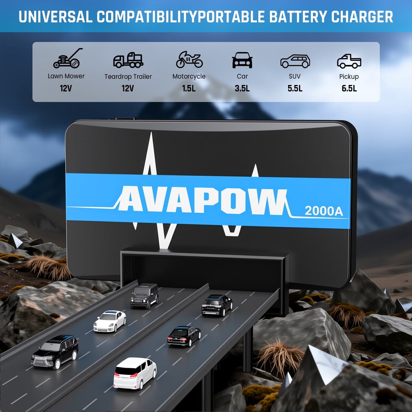 AVAPOW Car Jump Starter, 1000A Peak 12V Battery Jump Starter (up to 7.0L Gas) Booster Pack, Power Bank with Built-in LED Light