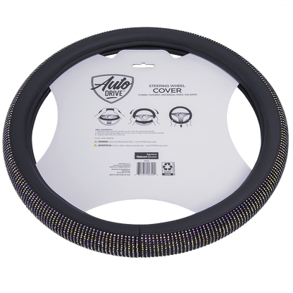 Auto Drive Black Universal Fit Iredescent Crystal Steering Wheel Cover, Fit for Cars, Suvs, Set of 1